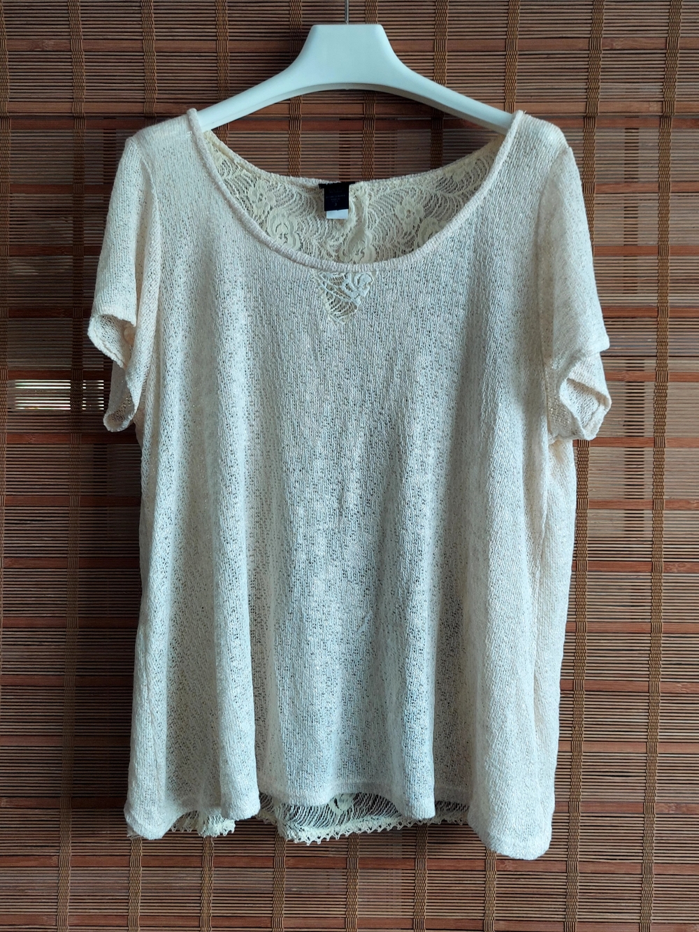 torrid Cream Short Sleeve Lace-Back Knit Top